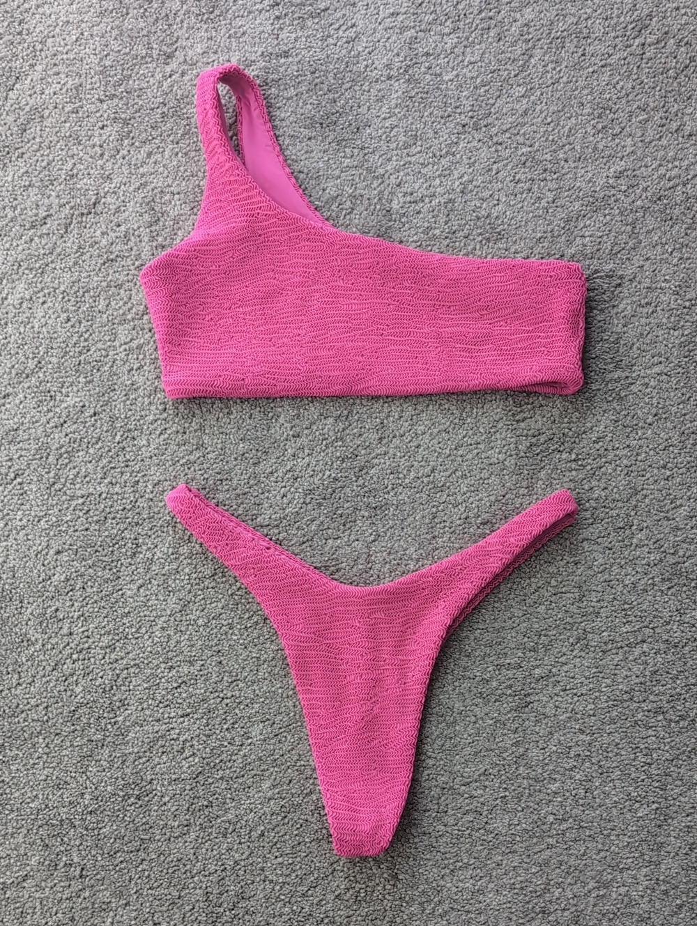 One One Swim Hot Pink One-Shoulder Bikini Set
